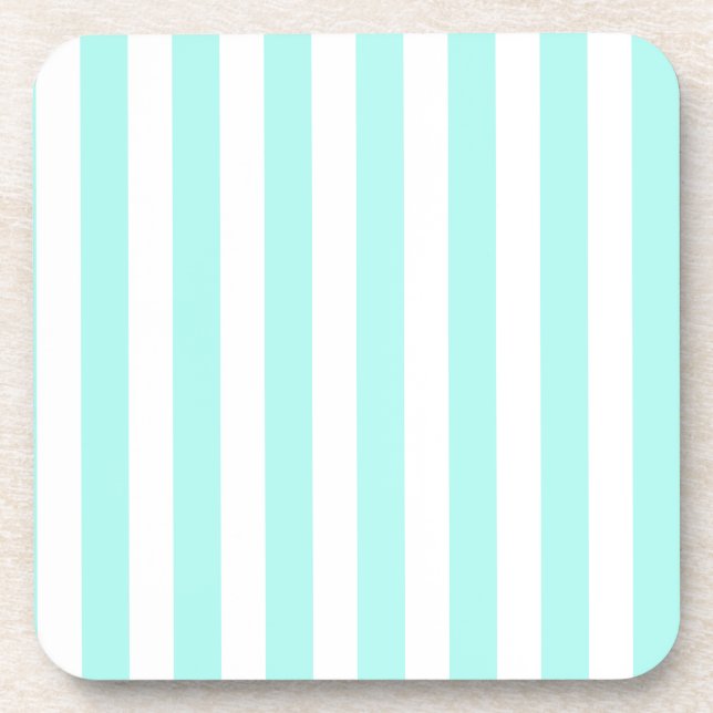 Turquoise and white candy stripes beverage coaster (Front)