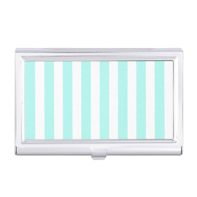 Turquoise and white candy stripes business card case (Front)