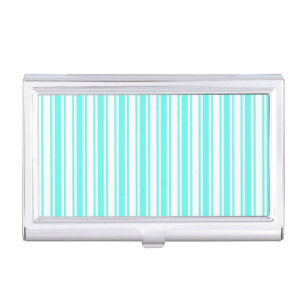 Turquoise and white candy stripes business card case