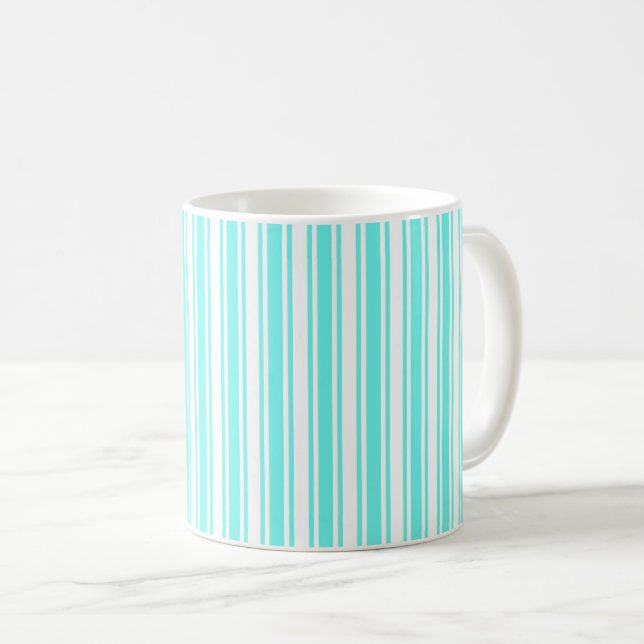 Turquoise and white candy stripes coffee mug (Front Right)