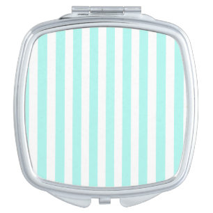 Turquoise and white candy stripes compact mirror