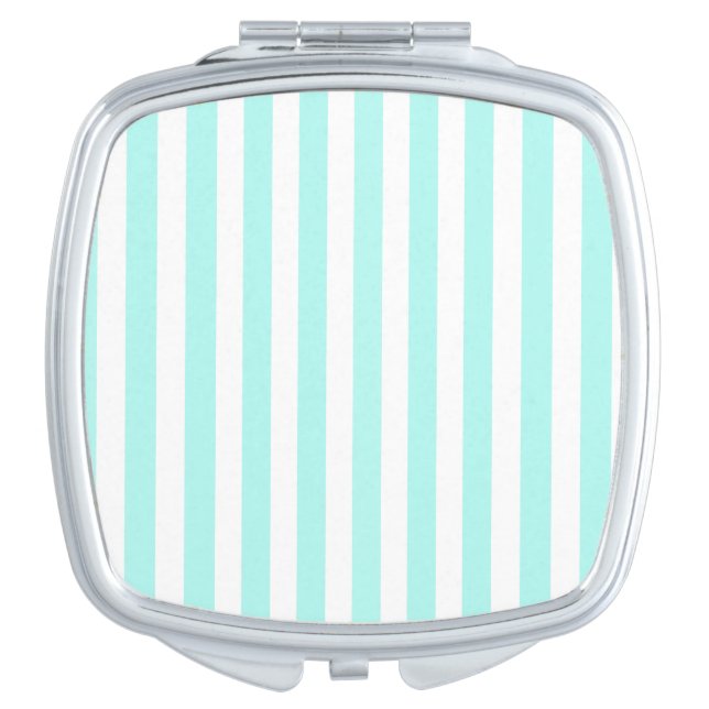 Turquoise and white candy stripes compact mirror (Front)