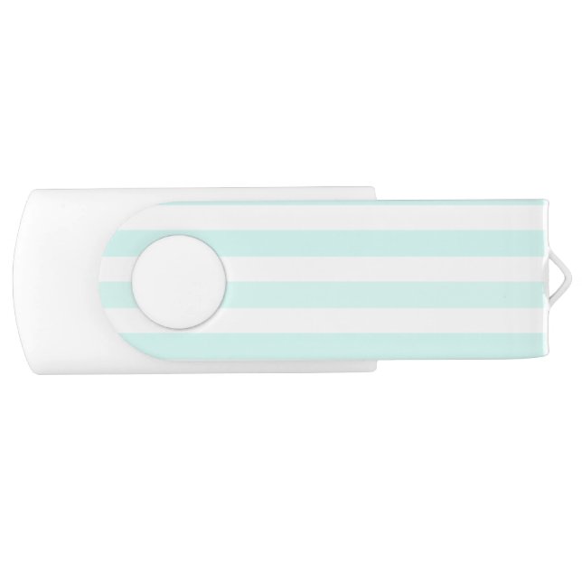Turquoise and white candy stripes flash drive (Front)
