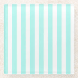 Turquoise and white candy stripes glass coaster