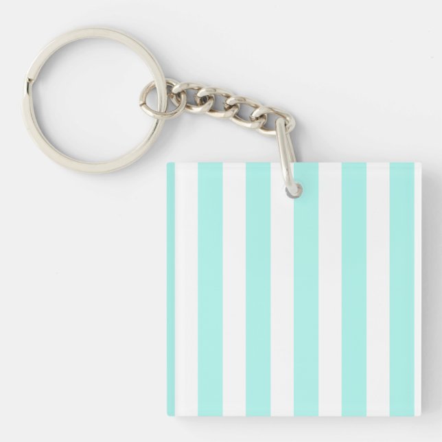 Turquoise and white candy stripes keychain (Front)