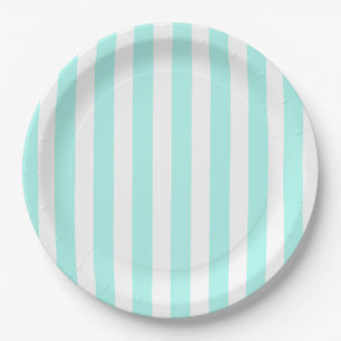 Turquoise and white candy stripes paper plates