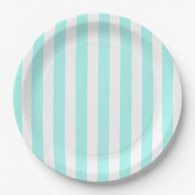 Turquoise and white candy stripes paper plates (Front)