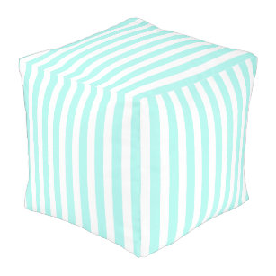 Turquoise and white candy stripes pouf