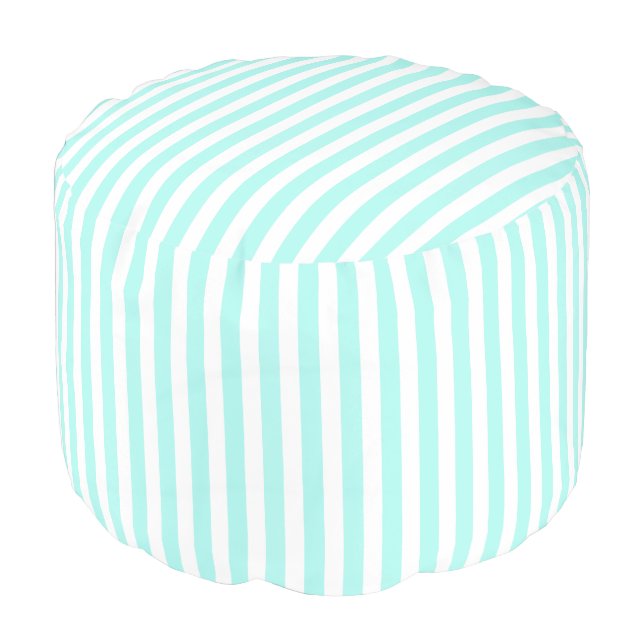 Turquoise and white candy stripes pouf (Angled Front)
