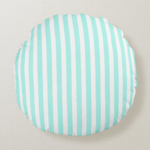 Turquoise and white candy stripes round pillow