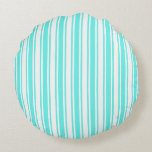 Turquoise and white candy stripes round pillow
