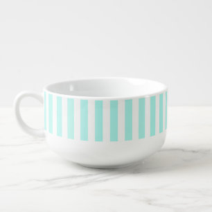 Turquoise and white candy stripes soup mug