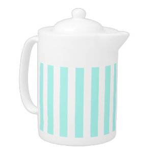 Turquoise and white candy stripes teapot