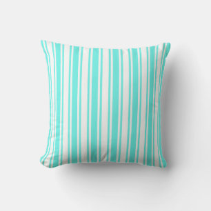 Turquoise and white candy stripes throw pillow