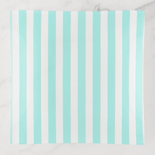 Turquoise and white candy stripes trinket tray (Front)