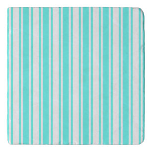 Turquoise and white candy stripes trivet