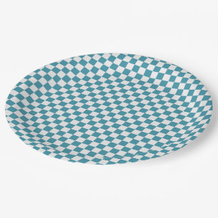 Turquoise and White Checkered Paper Plates