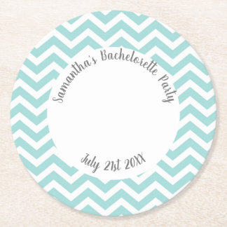 Turquoise and white chevron party round paper coaster