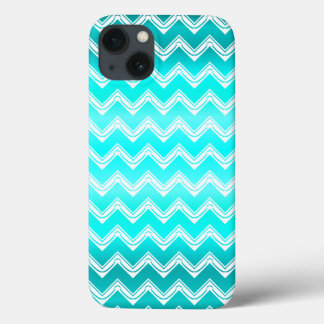 Turquoise and White Chevron pattern iPhone 13 Case