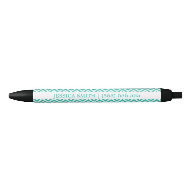 Turquoise And White Chevron With Custom Text Pen (Front)