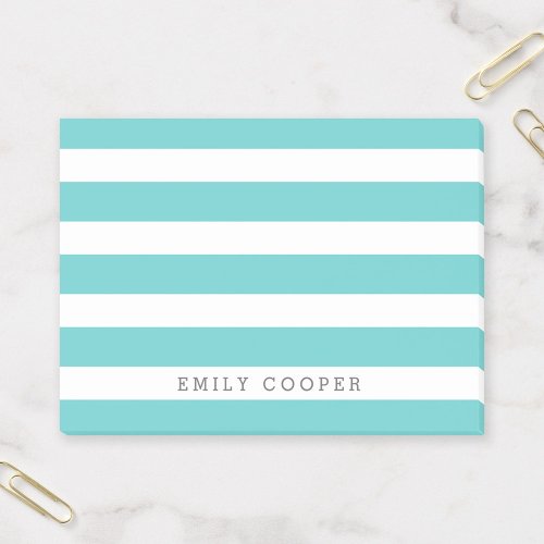 Turquoise and White Classic Stripes Monogram Post_it Notes