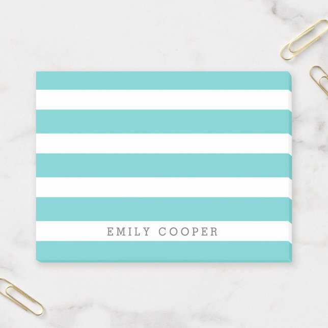 Turquoise and White Classic Stripes Monogram Post-it Notes (Creator Uploaded)