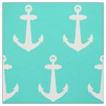 Turquoise And White Coastal Decor Anchor Fabric