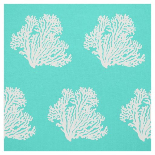 Turquoise And White Coastal Decor Coral Fabric