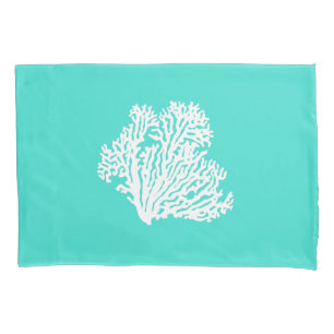 Turquoise And White Coastal Decor Coral Pillow Case