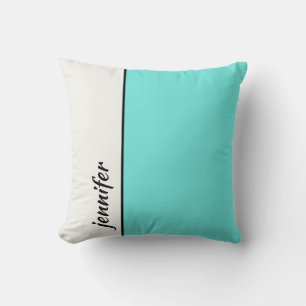 Turquoise and White Color Block with Your Name Throw Pillow