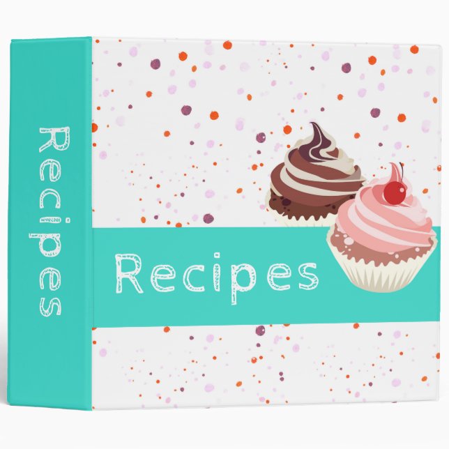 Turquoise and White Cupcake Sprinkles Recipe 3 Ring Binder (Front/Spine)