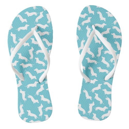 Turquoise and White Dachshund Flip Flops