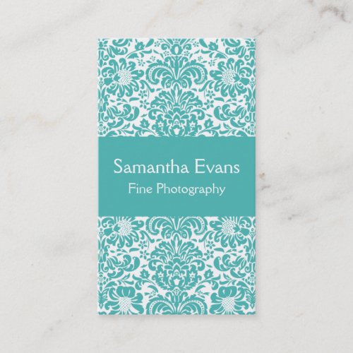 Turquoise and White Damask Business Card