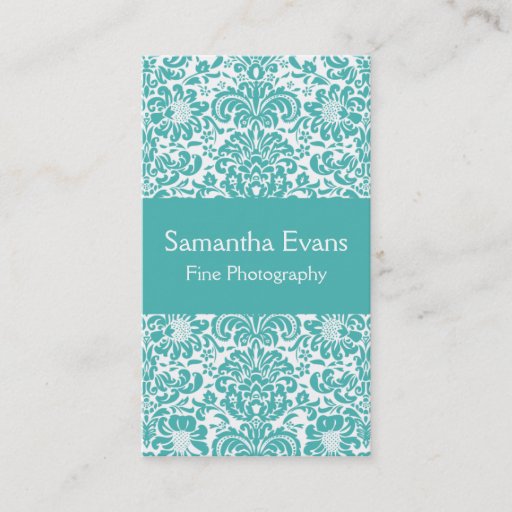 Customizable Turquoise and White Damask Business Card