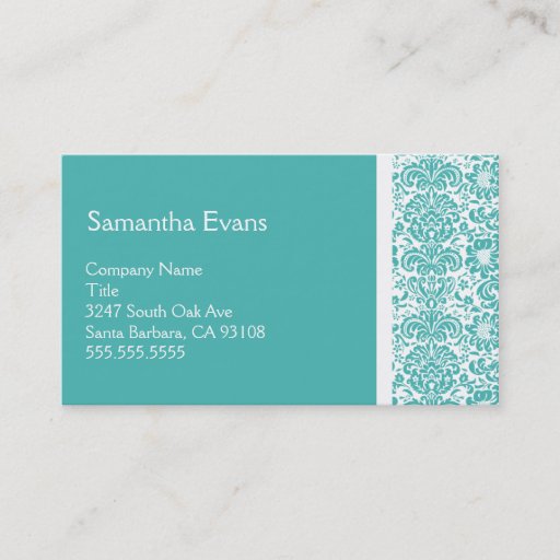Customizable Turquoise and White Damask Business Card