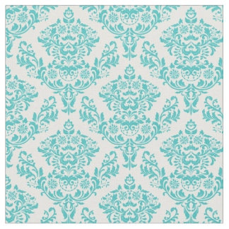 Turquoise and White Damask Fabric