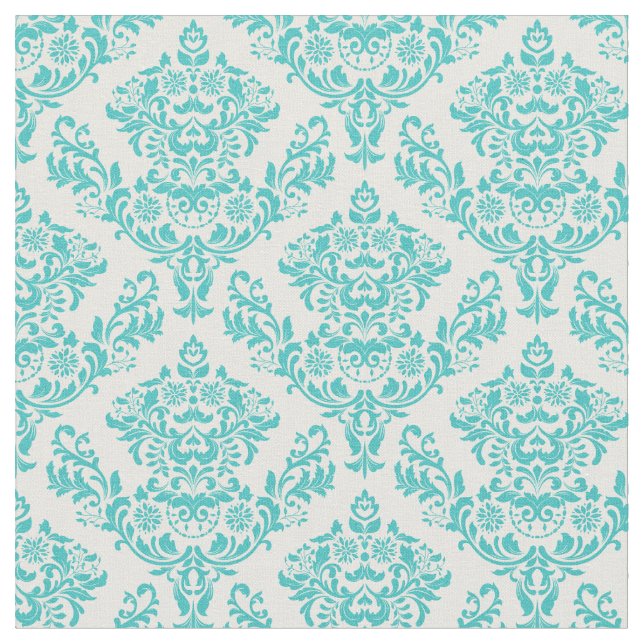 Turquoise and White Damask Fabric (Close Up)