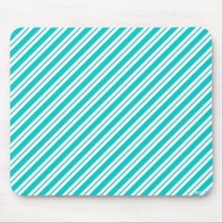 Turquoise and White Diagonal Stripes Mousepad