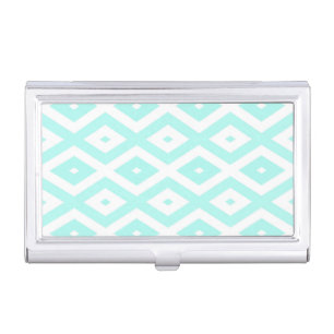 Turquoise and white diamond pattern business card case