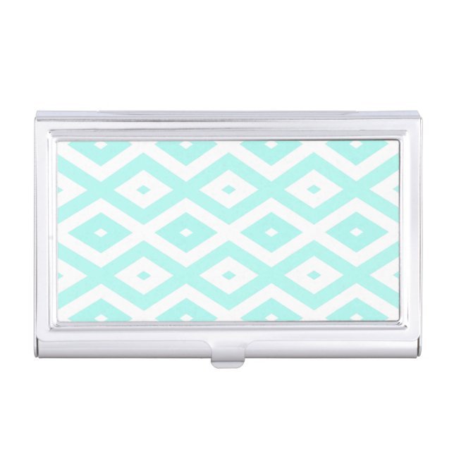 Turquoise and white diamond pattern business card case (Front)