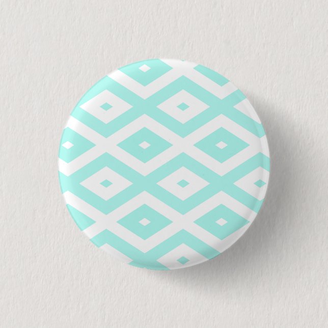 Turquoise and white diamond pattern button (Front)