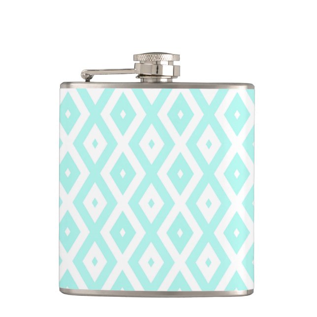 Turquoise and white diamond pattern flask (Front)