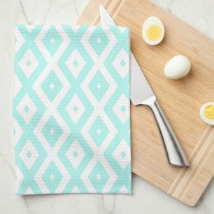 Turquoise and white diamond pattern kitchen towel