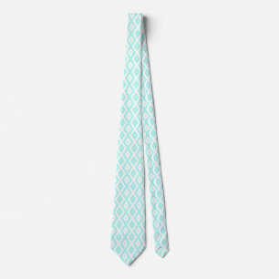 Turquoise and white diamond pattern neck tie