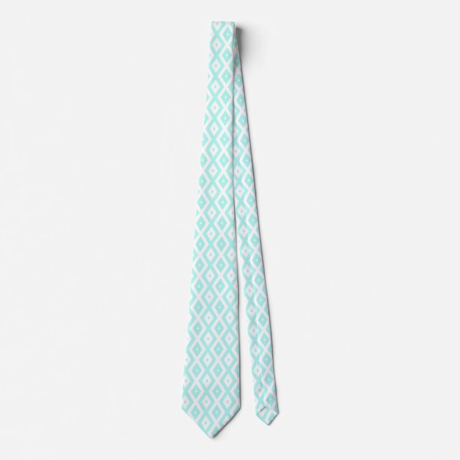 Turquoise and white diamond pattern neck tie (Front)