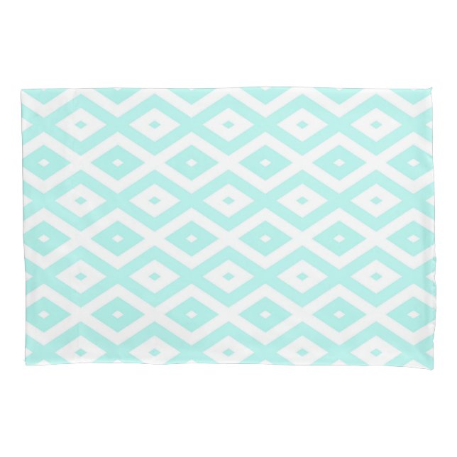 Turquoise and white diamond pattern pillow case (Front)