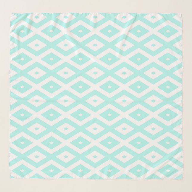 Turquoise and white diamond pattern scarf (Front (Horizontal))
