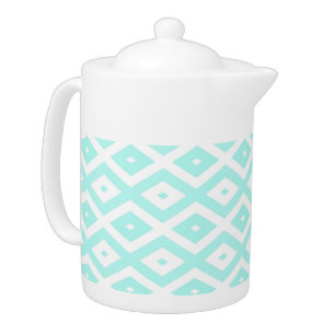 Turquoise and white diamond pattern teapot