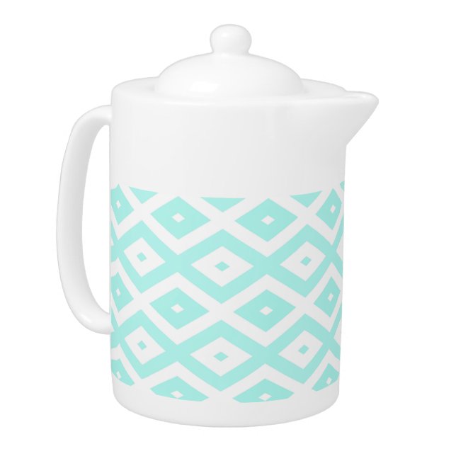 Turquoise and white diamond pattern teapot (Left)