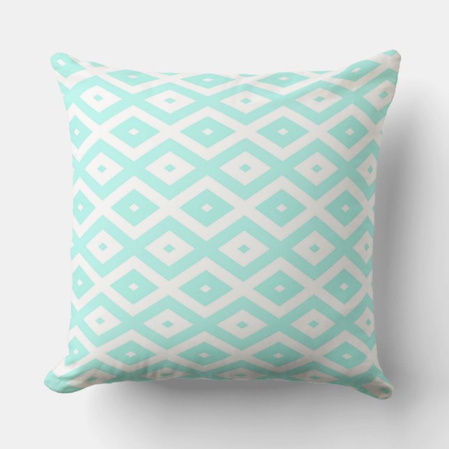 Turquoise and white diamond pattern throw pillow (Front)